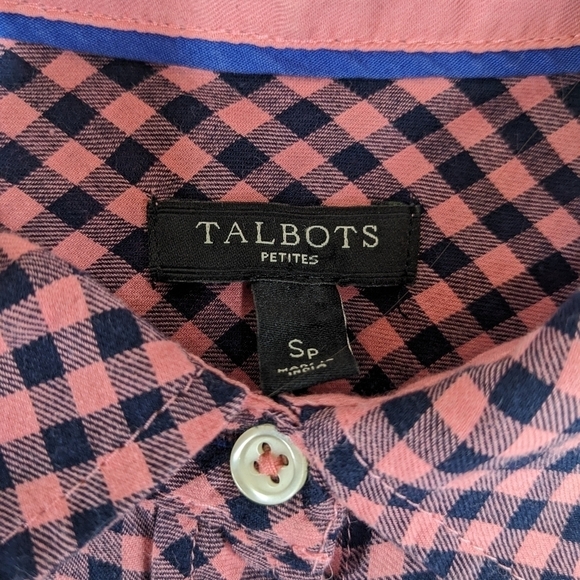 TALBOTS Checked Roll Tab Long Sleeve Button Down Shirt - Picture 8 of 12